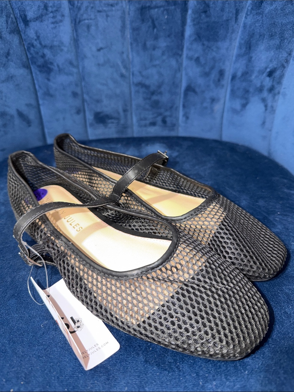 Sincerely Jules Black Mesh Mary Jane Flats Size 8.5 NWT